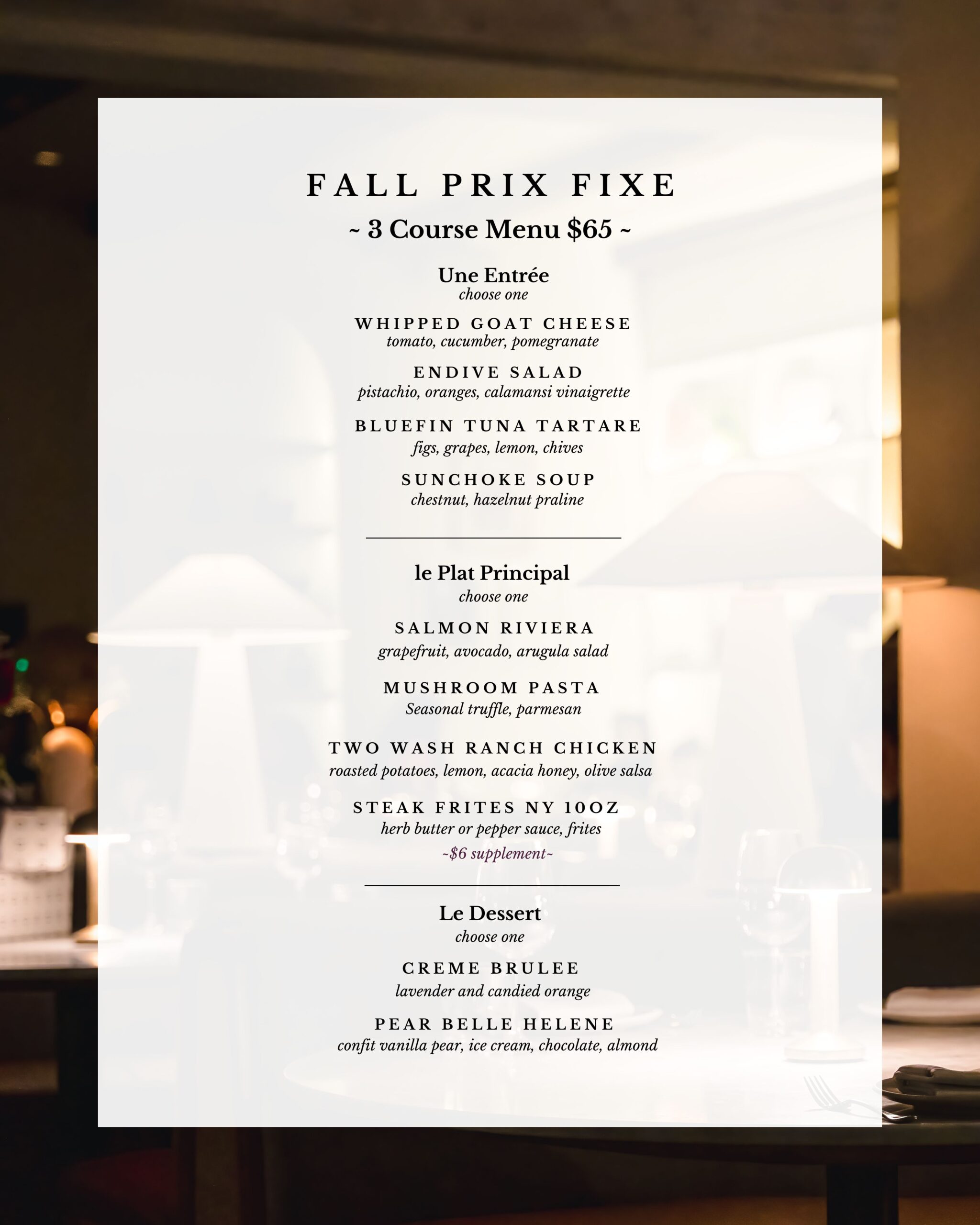 fall prix fixe menu